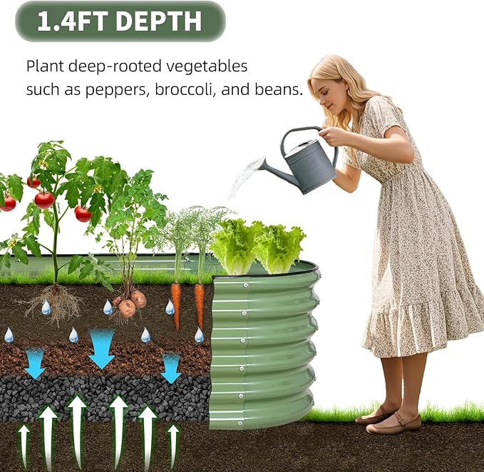 1MORE Galvanized Raised Garden Bed- Planter Garden Boxes Outdoor, Raised Beds for Gardening, 4x2x1.4ft Metal Garden Bed Kit for Vegetables Flower, Planter Raised Bed with Protective Tape & Tools.Green-PawvioPets