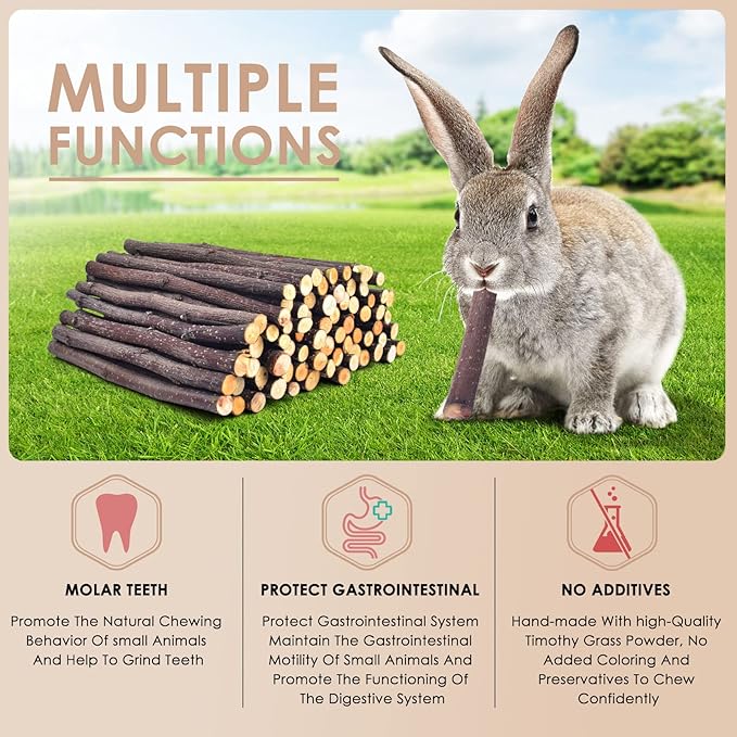 Bissap 120g/4.2oz Apple Sticks for Rabbits, Natural Bunny Chew Toys and Treats for Chinchilla Guinea Pig Hamster Gerbil Small Animals Pet Apple Wood Stick Toys Teeth Grinding-PawvioPets