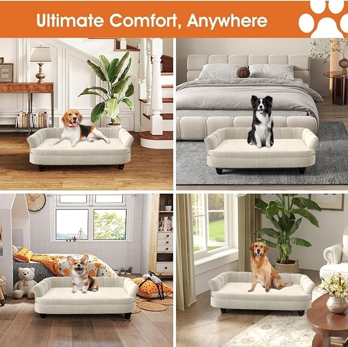 Dog Couch Sofa Bed, Comfortable Pet Sofa for Large and Medium Dogs, Soft Velvet Cushion, Durable Dog Furniture for Living Room-PawvioPets
