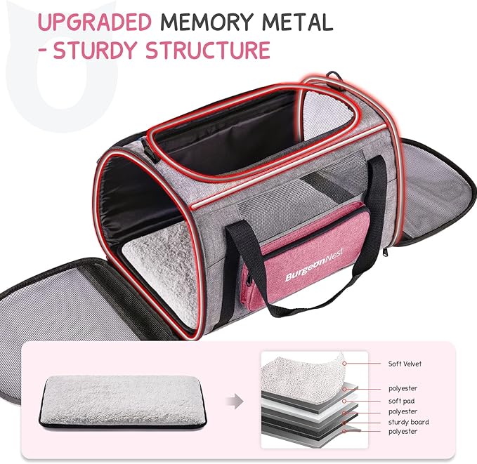 BurgeonNest Cat Carriers for Medium Puppy Under 25 lbs, Pet Carrier for Cats with Unique Side Bag,Top Load Small Pet Bag Soft-Sided Escape Proof with 4 Ventilated Windows-PawvioPets