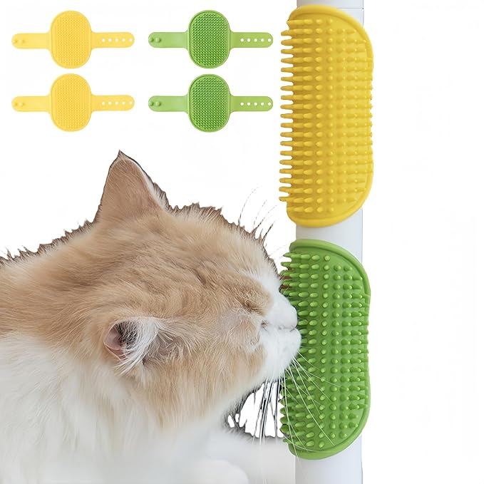 4-Pack Silicone Cat Brush Set, Pet Scratcher and Massager – Adjustable Pet Deshedding Brush, Bath Brush for Cats and Dogs, Suitable for Furniture Legs & Corners (4PCS (2 Yellow + 2 Green))-PawvioPets