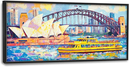 Extra Large Sydney Opera House Framed Wall Art for Living Room,Oversized Abstract Harbour Bridge Cityscape Pictures Wall Decor,Canvas Print Painting Modern Artwork Bedroom Office Bathroom 60L" x 30W"-PawvioPets