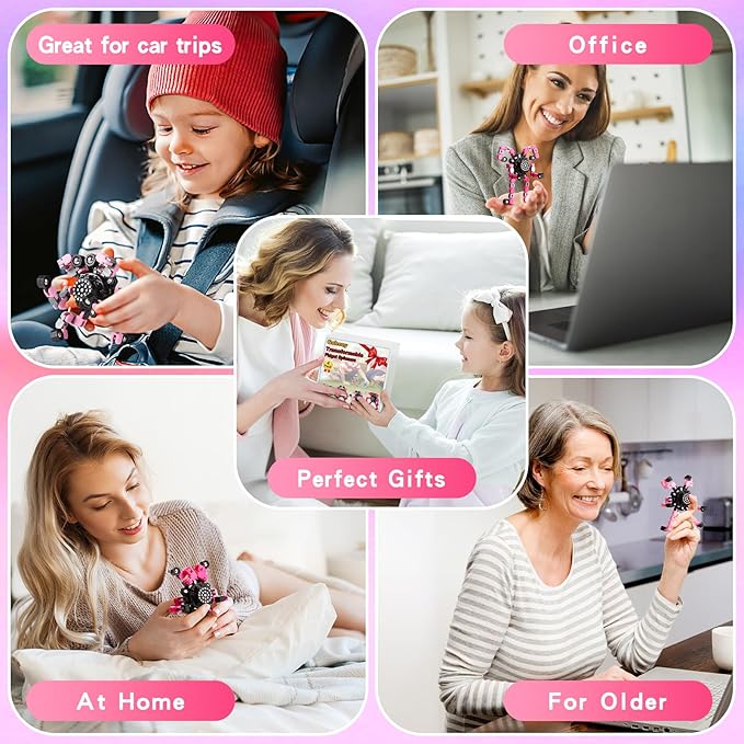 Fidget Toys for Girls, Birthday Gifts for 4 5 6 7 8 9 10 11 12 Year Old Girls Boys, Pink Transformable Fidget Spinners for Kids, Stocking Stuffers for Kids Adults Party Favors Toy-PawvioPets