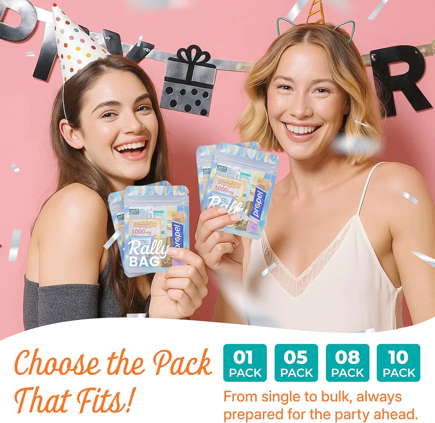 The Rally Bag - 10 Pre-Filled Hangover Kits – Bulk Pre-Filled Hangover Gift Bags, Recovery Kits & Goody Bags for Bachelorette Party Favors, Girls Trip Essentials, Wedding Parties & 21st Birthdays by Real Vitamins (10 Kits)