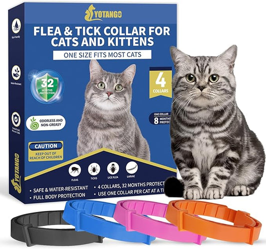 4 Pack Flea Collar for Cats, 32 Months Flea and Tick Prevention for Cats, Waterproof Cat Flea Collar, Natural Cat Flea and Tick Treatment, Adjustable Flea and Tick Collar for Cats Kittens(4 Colors)-PawvioPets