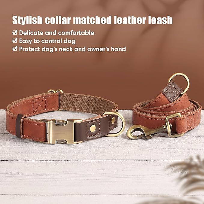Didog Soft PU Leather Dog Collar for Large Dogs,Classic Adjustable Dog Collars with Quick Release Metal Buckle,Easy Clean and Comfortable with Nylon Lining,Brown,L Neck 15-23"-PawvioPets