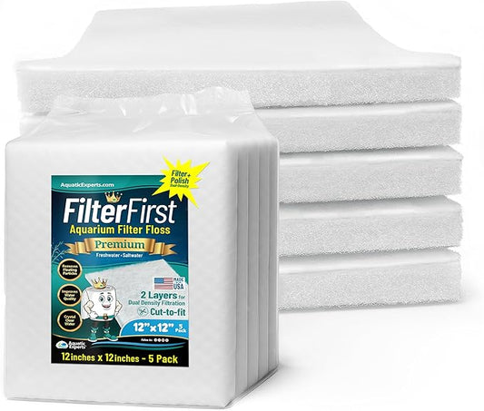 Aquatic Experts Aquarium Filter Floss for Fish Tank Filters - FilterFirst Aquarium Filter Pad - Media Roll for Crystal Clear Water, 3/4" - 1" Thick (12 Inch Wide, 12 Inch Long - 5 Pack)-PawvioPets