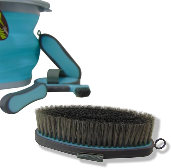 Collapsible Grooming Kit 10 Liter Bucket and 5 Grooming Tools by Southwestern Equine (Turquoise)-PawvioPets