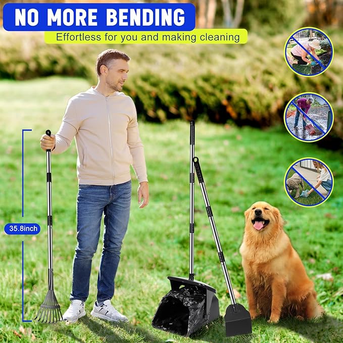 Dog Poop Scooper with 20 Bag Attachment Long Handle Swivel Bin, Rake & Spade Heavy Duty Easy to Clean Pooper Scooper for Large Medium Dogs Pet Waste Removal Solution for Yard, Grass, Gravel-PawvioPets