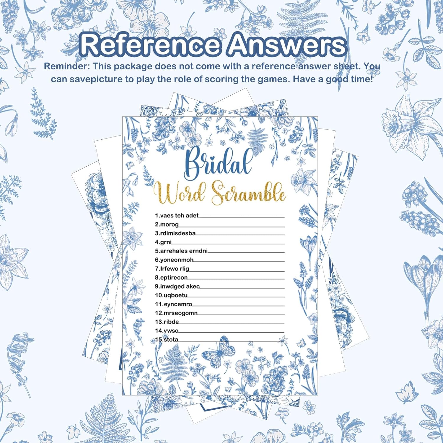 Teling 145 Pieces Bridal Shower Game Bridal Shower Favors Set Wedding Games Cards and Pencils for Bride Groom Bachelorette Party Wedding Party Favor (Blue Floral Style)