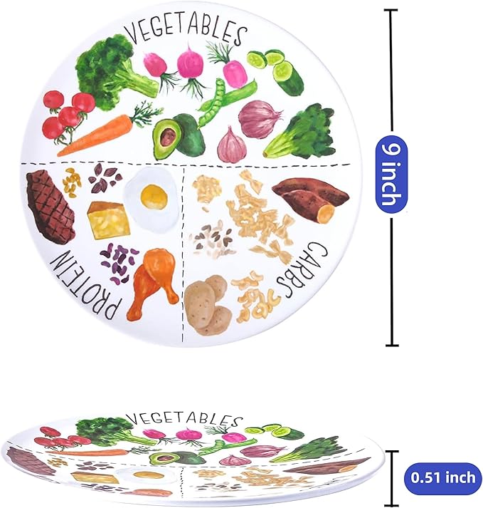 9" Portion Control Plate - Healthy Nutrition Plate for Adults and Teens, Melamine, Ideal for Weight Loss and Diabetes Management (2 Pack)-PawvioPets