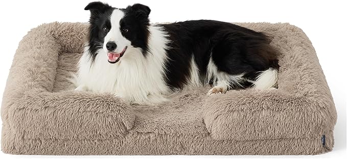 Bedsure Orthopedic Dog Beds Large Sized Dog - Washable Large Dog Cat Bed Waterproof, Comfort Dogs Couch Sofa with Washable Removable Cover, Pet Bed with Nonskid Bottom, Long Faux Fur-Taupe, 35"-PawvioPets