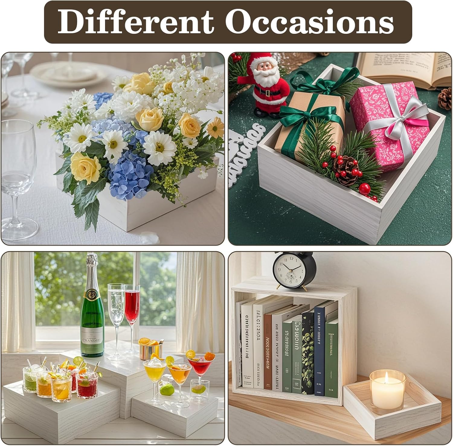 4 Pcs Buffet Risers, Wood Food Riser Dessert Display Stand for Party Wood Cupcake Stands Nesting Box for Display (Vinatge)