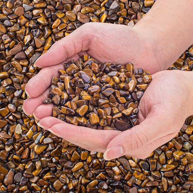 3 Lb Tiger Eye Aquarium Gravel Rocks Polished Tumbled Crushed Stones, Natural Crushed Stone Crystal Chips Decorative for Fish Tank||Vase Filler|Succulent Plants Decor, 6mm-9mm-PawvioPets