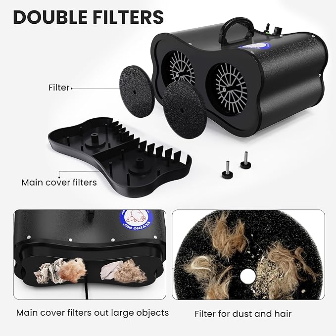 Flying Pig Double Motor High Performance Dog Pet Grooming Dryer (Black)-PawvioPets