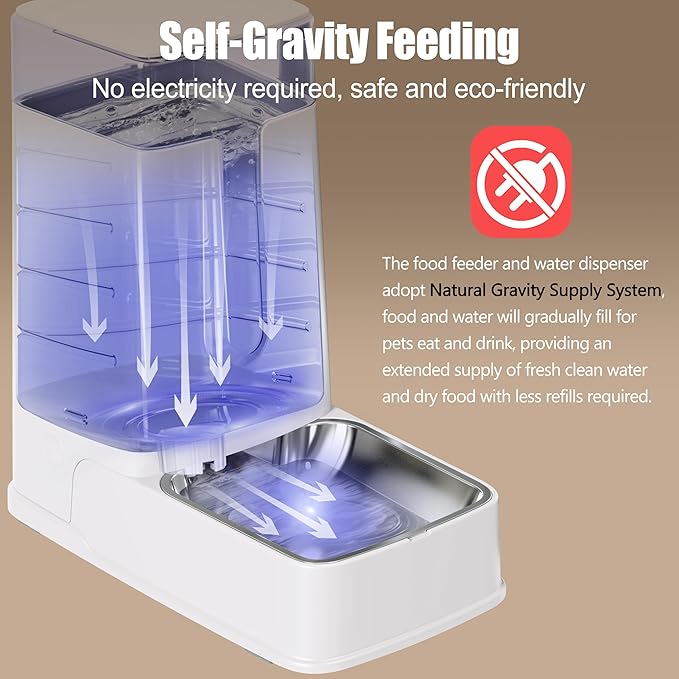 Automatic Cat Feeder and Cat Water Dispenser Set with Stainless Steel Bowls Gravity Dog Feeder for Small Medium Big Dog Pets Puppy Kitten, 3.8L x 2-PawvioPets