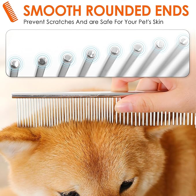 Dog Comb to Remove Tangles and Knots, Cat Comb with Stainless Steel Teeth and Non-Slip Handle, Dog combs for grooming matting for Long Haired Pets (Small)-PawvioPets