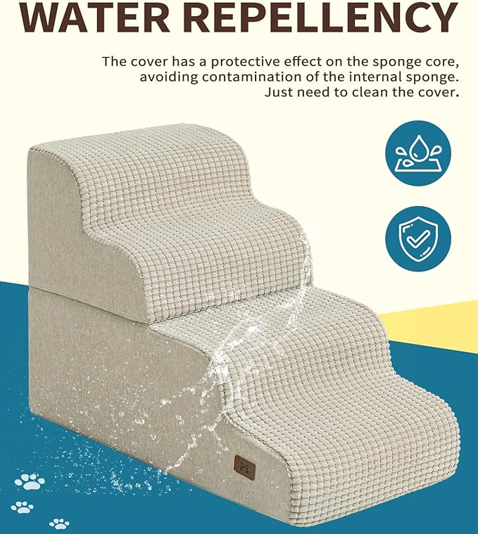 Dog Step for Bed, Dog Stair 4-Step 35D Pet Stair 19.7" H for High Bed or Sofa Non-Slip Balanced Pet Step Indoor, Beige-PawvioPets