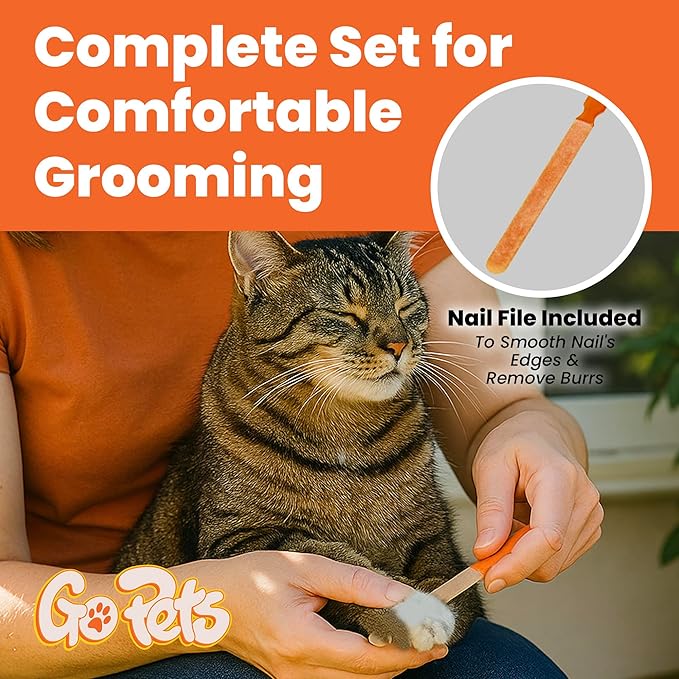 GoPets Nail Clipper for Small to Medium Pets, Quick Sensor Safety Guard, Heavy Duty Trimmer for Thick Nails, Stainless Steel Blades, Grooming Tool for Dogs & Cats, Non-Slip Handle, Built-in Nail File-PawvioPets