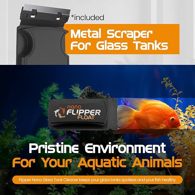 FL!PPER Flipper Cleaner Float - 2-in-1 Floating Magnetic Aquarium Glass Cleaner - Fish Tank Cleaner - Scrubber & Scraper Aquarium Cleaning Tools - Floating Fish Tank Cleaner, Nano-PawvioPets