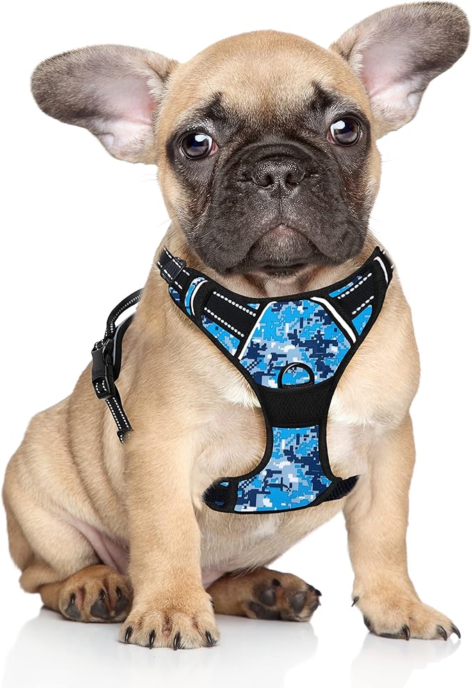 BARKBAY No Pull Dog Harness Large Step in Reflective Dog Harness with Front Clip and Easy Control Handle for Walking Training Running(Blue camo,S)-PawvioPets