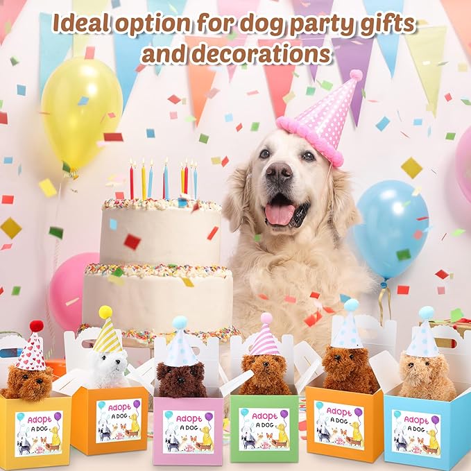 20 Pcs Mini Plush Dog Bulk 4 Inch Small Stuffed Puppy Set Include 20 Adopt a Pet Kraft Paper Boxes and 20 Cute Cone Hats Soft Dog Animals for Kids Birthday Adopt a Puppy Favor Gifts-PawvioPets