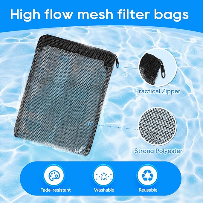 20PCS Aquarium Filter Media Bags for Aquarium with Zipper, Fine Mesh Bag Reusable Strong Polyester for Activated Carbon, Bio Filter Balls, Ceramic Rings, Filter Stones 7.8" x 5.9"-PawvioPets