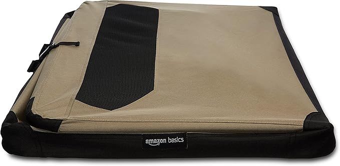 Amazon Basics Folding Soft Crate for Cat, Dog, Rabbit, Portable and Collapsible, 36 Inch, Tan, L 36" x 24" x 24"-PawvioPets