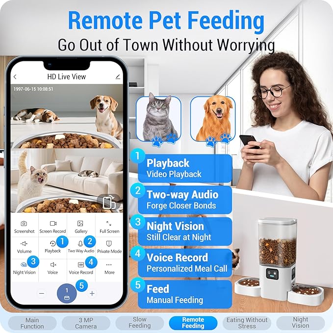 5G WiFi Automatic Cat Feeder with Two HD Camera: 7L Automatic Dog Feeder with Night Vision, Auto Cat Food Dispenser for Multiple Pet, Detachable for Easy Cleaning - 29 Cup-PawvioPets