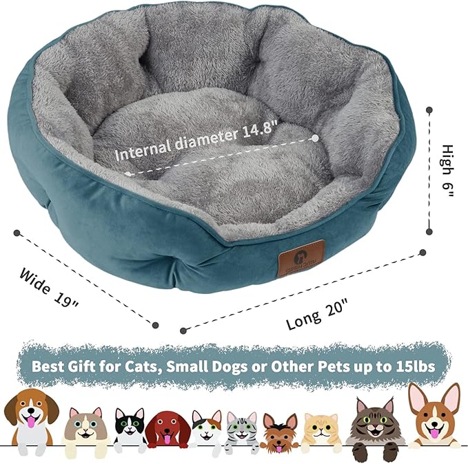 Asvin Small Dog Bed for Small Dogs, Cat Beds for Indoor Cats, Pet Bed for Puppy and Kitty, Extra Soft & Machine Washable with Anti-Slip & Water-Resistant Oxford Bottom, Teal, 20 inches-PawvioPets