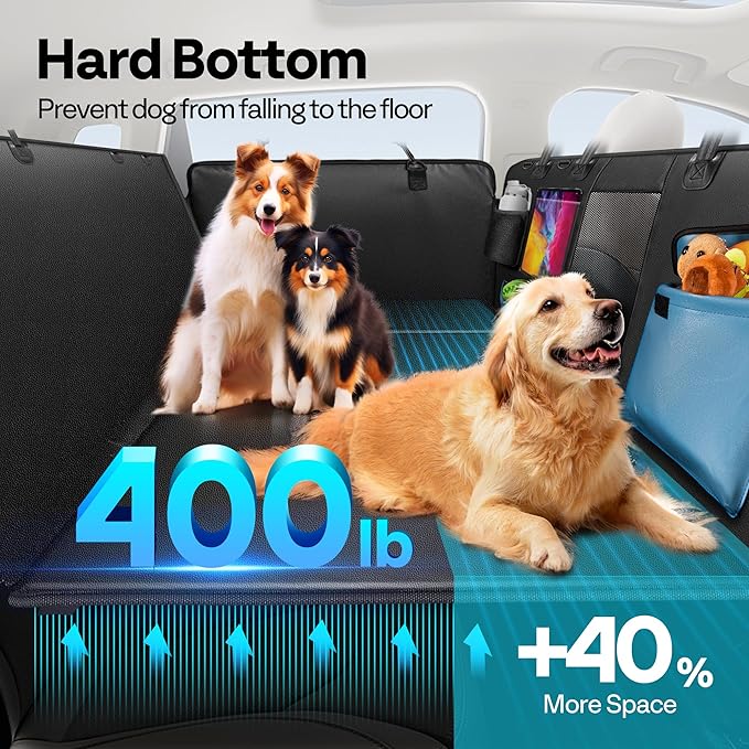 Dog Car Seat Cover for Back Seat 53", Upgraded PU Leather Back Seat Extender with Hard Bottom Holds 400LBS, Waterproof Anti-Scratch, Backseat Cover for Dogs in Car, SUV & Small Truck-PawvioPets
