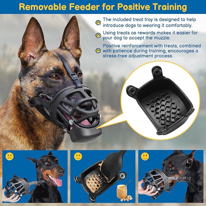 BARKLESS Basket Muzzle for Dogs, Humane Muzzle to Prevent Biting and Scavenging, Snap-on Treat Cover Helps Dogs Acclimatize Mouth Cover, Adjustable Mouth Guard for Positive Training, Grooming-PawvioPets