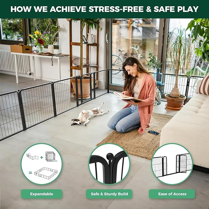 FXW Homeplus Unleashed Indoor Dog Playpen - Stress-Free and Safe Play, Heavy Duty 24 Inch 16 Wire Panels Dog Pen for Puppy and Small Dogs, Black│Patented-PawvioPets