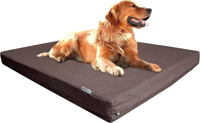Dogbed4less Luxury Extra Large Orthopedic Memory Foam Dog Bed for Large Dogs with Durable Waterproof Internal Case, Removable Washable Denim Cover and Extra Bonus Pet Bed Cover, XL 40X35X4, Brown-PawvioPets