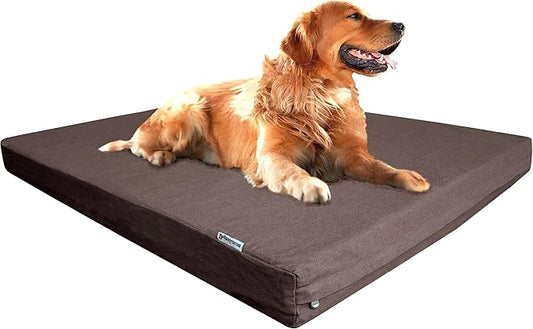 Dogbed4less Luxury Extra Large Orthopedic Memory Foam Dog Bed for Large Dogs with Durable Waterproof Internal Case, Removable Washable Denim Cover and Extra Bonus Pet Bed Cover, XL 40X35X4, Brown-PawvioPets