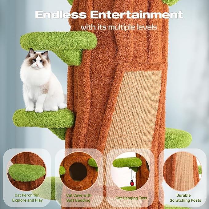 Extra Large Cat Tree Tower,90.55" Tall Forest Theme Cat Condo for Indoor Cats,Multi-Level Luxury Huge Cat Condo with Scratching Mats,Removable Mats,Heavy Duty House with Toys for Multi-Cat Household-PawvioPets