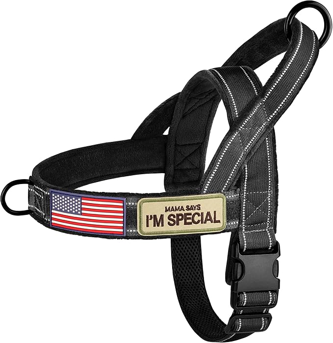 Forestpaw No Pull Dog Harness - Soft Flannel Padded Tactical Dog Vest Harness with Quick Release Buckle, Adjustable Reflective Pet Harness for Large Dogs Walking Training,Black XL-PawvioPets