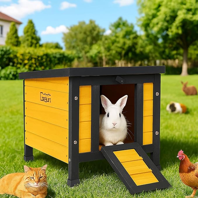 GEGURI Outdoor Cat House Weatherproof, Rabbit Hutch & Indoor Bunny Cage, Wooden Shelter for Feral Cats, Rabbits, Chickens & Small Animals-PawvioPets