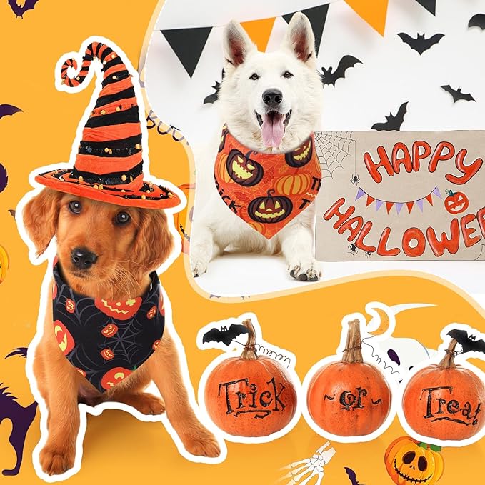 Abbylike 200 Pcs Halloween Dog Bandanas Bulk Pumpkin Bandanas for Dogs Pets Triangle Kerchief Bibs Scarf for Halloween Costume Photo Props Accessories Pet Shops Adoption Events Groomers, 25 Styles-PawvioPets