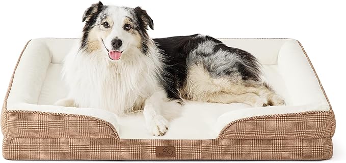 Bedsure XL Orthopedic Dog Bed for Extra Large Dogs - Washable XLarge Dog Cat Bed Waterproof, Comfort Dogs Couch Sofa with Washable Removable Cover, Pet Bed with Nonskid Bottom, Plaid-Brown, 42"-PawvioPets