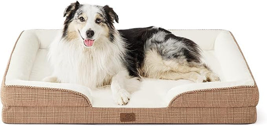 Bedsure XL Orthopedic Dog Bed for Extra Large Dogs - Washable XLarge Dog Cat Bed Waterproof, Comfort Dogs Couch Sofa with Washable Removable Cover, Pet Bed with Nonskid Bottom, Plaid-Brown, 42"-PawvioPets