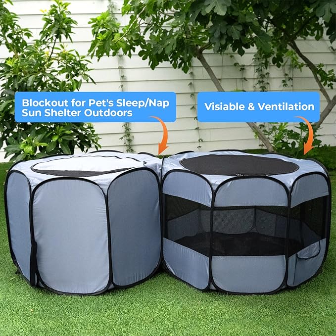 EighteenTek XLarge 2-in-1 Pop up Dog Playpen, Assembly-Free, with Leakproof Pet Pee Pads,Portable Foldable Cat Tent Enclosure Indoor Outdoors Puppy Kittens Small Animals Crates (M, 72" Lx36 Wx24 H)-PawvioPets