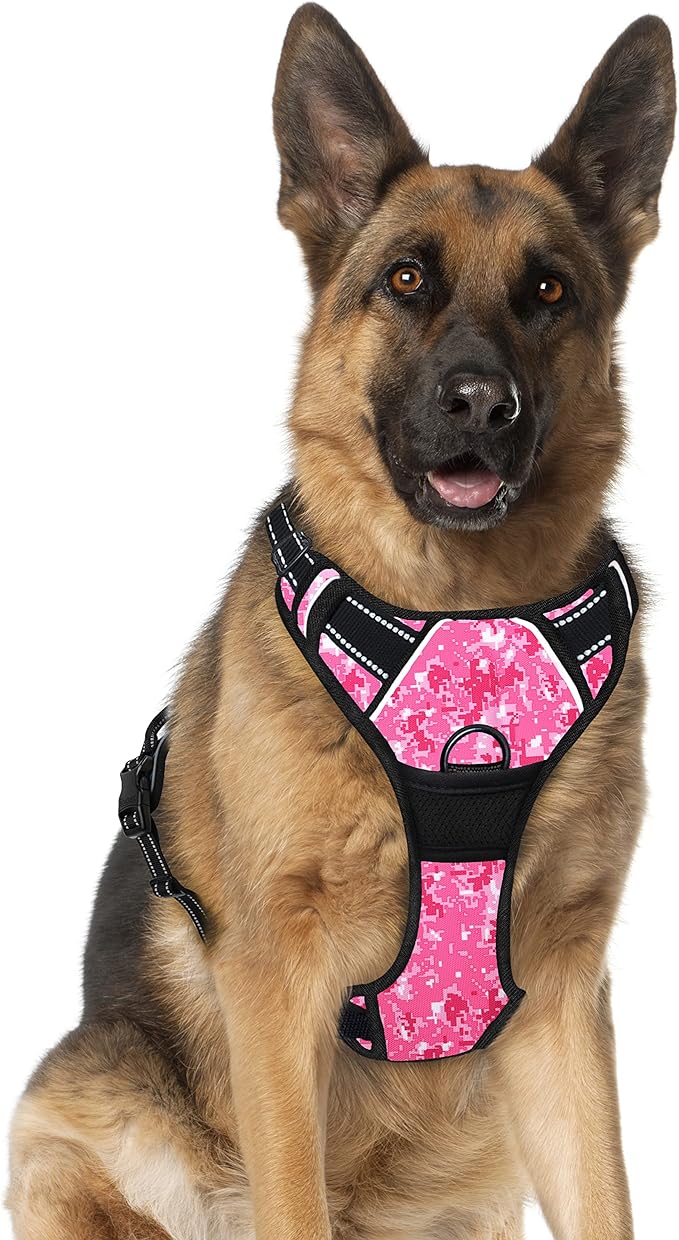 BARKBAY No Pull Dog Harness Large Step in Reflective Dog Harness with Front Clip and Easy Control Handle for Walking Training Running(Pink camo,XL)-PawvioPets