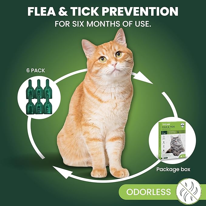 Flea and Tick Prevention for Cats: Flea & Tick Topical for Cats Over 1.5lbs, 6 Dose Flea and Tick Control/Prevention for 6 Months (6 Pack)-PawvioPets
