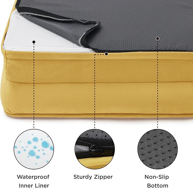 Bedsure Orthopedic Dog Bed Medium Size Dogs - Washable Medium Dog Cat Bed Waterproof, Comfort Pet Couch Sofa with Washable Removable Cover, Pets Bed with Nonskid Bottom, Spicy Mustard, 28"-PawvioPets