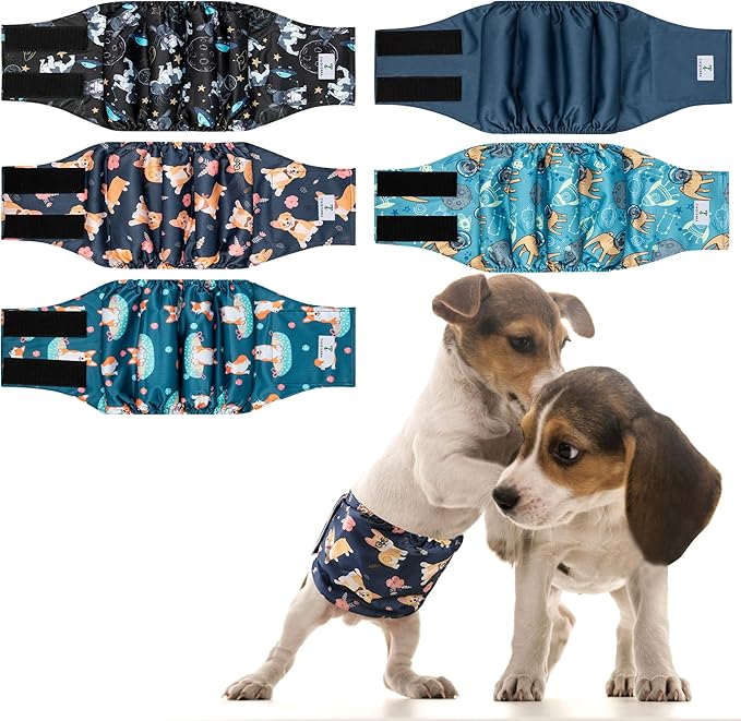 5 Pack Dog Diapers Male,Reusable Leakproof Pet Soft Dog Belly Band Wraps,High Absorbency Male Dog Diaper,Wider Washable Belly Band for Doggy Incontinence and Puppy Training-PawvioPets