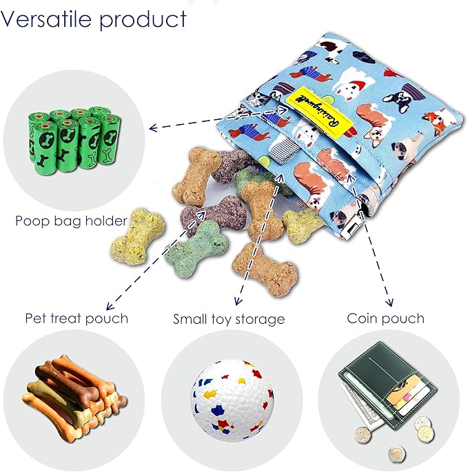 Dog Treat Pouch,Cotton Pocket Sized Training Holder, Hand Free Walking Funny Bag with Carabiner, Self-Closing Pet Feed Snack Reward, Behavior Aids for Puppy Travel or Outdoor Use（Dog Puzzle）-PawvioPets