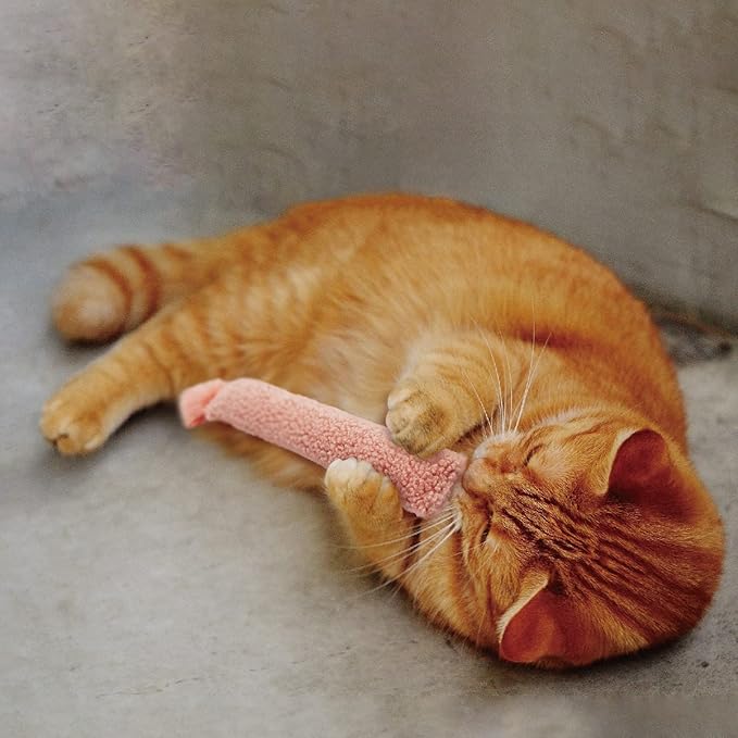 2 Pack Natural Interactive Catnip & Silvervine Cat Kicker with Tail, Bite Resistant Chew Toy, Crinkle Kicker, Accessories for Indoor Cat, Sherpa Material-PawvioPets