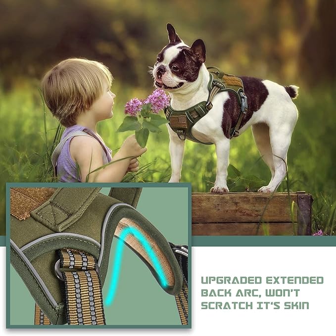 BUMBIN Tactical Dog Harness for Medium Dogs No Pull, Famous TIK Tok No Pull Dog Harness, Fit Smart Reflective Pet Walking Harness for Training, Adjustable Dog Vest Harness with Handle Green M-PawvioPets