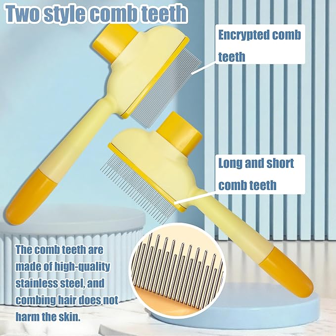 Flea Comb for Dogs and Cats with Release Button Fine Tooth Dog Comb for Grooming Massaging and Cleaning Remove Fleas Eggs Pet Hair Removal for Short and Long Hair 2 Pack-PawvioPets